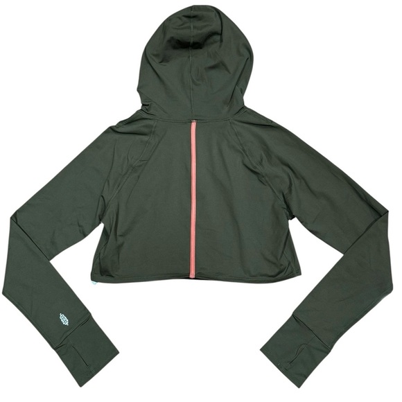 Free People Movement Sz M Green Cropped Hoodie Athletic Boho Sporty Athleisure - Picture 2 of 4